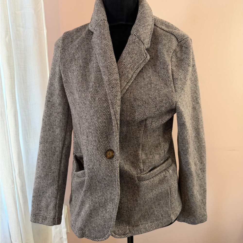 Lands' End Herringbone Single-Button Blazer - Gray